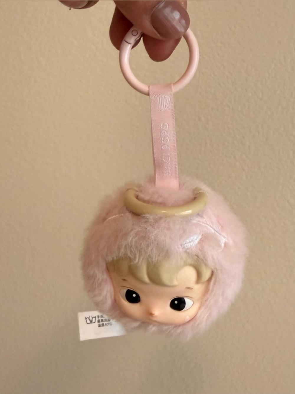 Hacipupu Pink Fuzzy Doll Face Keychain Charm